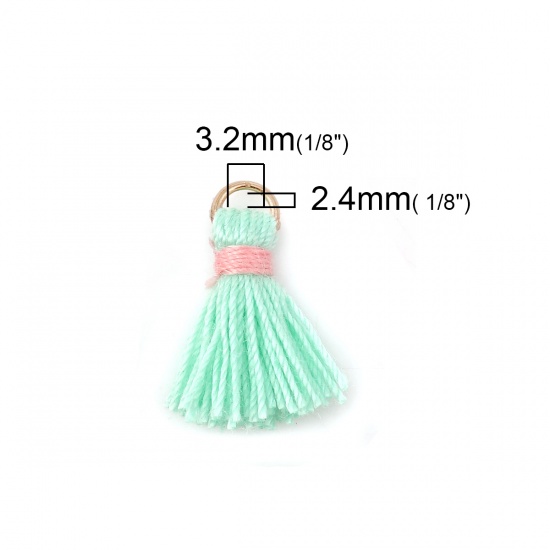Picture of Cotton Tassel Charms Gold Plated Light Green 19mm( 6/8") long - 18mm( 6/8") long, 20 PCs