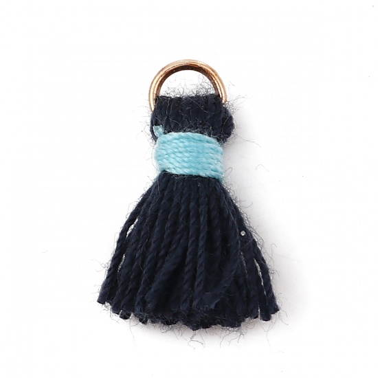 Picture of Cotton Tassel Charms Gold Plated Ink Blue 19mm( 6/8") long - 18mm( 6/8") long, 20 PCs