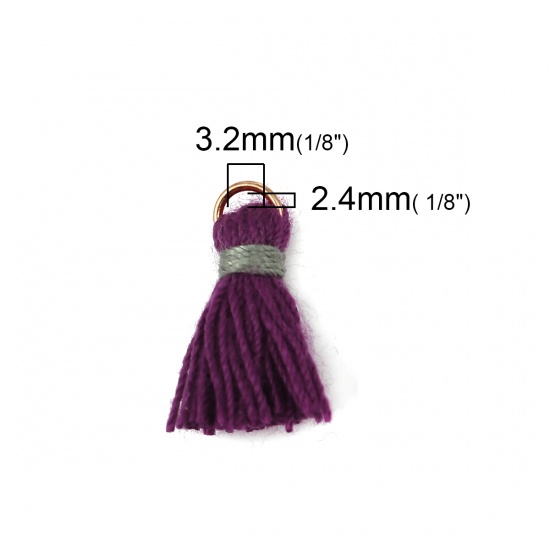 Picture of Cotton Tassel Charms Gold Plated Purple 19mm( 6/8") long - 18mm( 6/8") long, 20 PCs