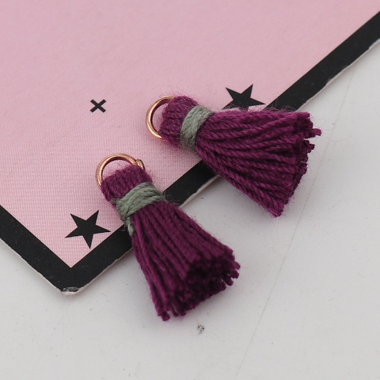 Picture of Cotton Tassel Charms Gold Plated Purple 19mm( 6/8") long - 18mm( 6/8") long, 20 PCs