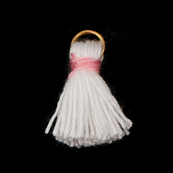 Picture of Cotton Tassel Charms Gold Plated White 19mm( 6/8") long - 18mm( 6/8") long, 20 PCs