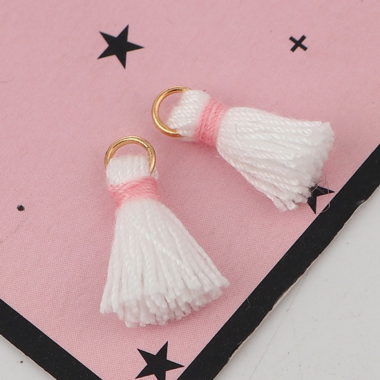 Picture of Cotton Tassel Charms Gold Plated White 19mm( 6/8") long - 18mm( 6/8") long, 20 PCs
