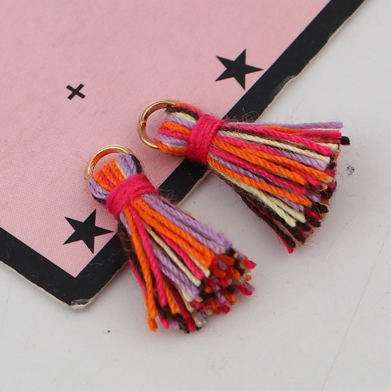 Picture of Cotton Tassel Charms Gold Plated Multicolor 19mm( 6/8") long - 18mm( 6/8") long, 20 PCs