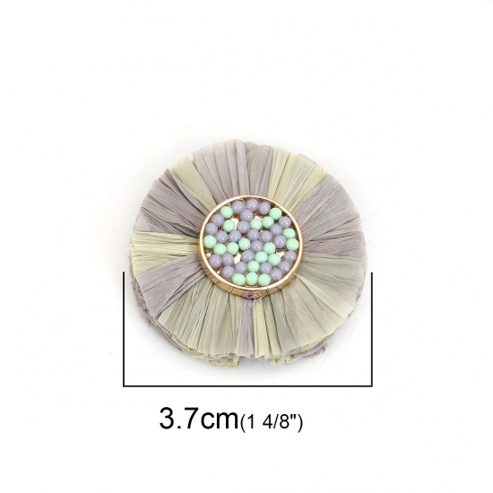 Picture of Raffia Seed Beads Tassel Pendants Round Gold Plated Light Green 37mm(1 4/8"), 1 Piece