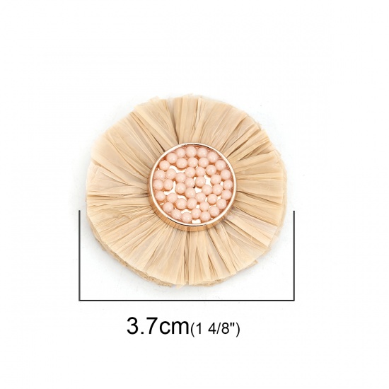 Picture of Raffia Seed Beads Tassel Pendants Round Gold Plated Khaki 37mm(1 4/8"), 1 Piece