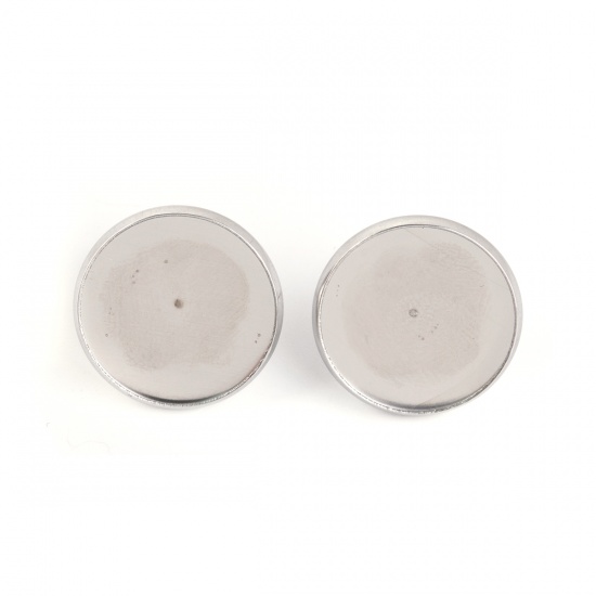 Picture of 304 Stainless Steel Ear Post Stud Earrings Round Silver Tone Cabochon Settings (Fits 14mm Dia.) 16mm( 5/8") Dia., Post/ Wire Size: (20 gauge), 10 PCs