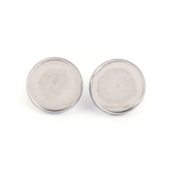 Picture of 304 Stainless Steel Ear Post Stud Earrings Round Silver Tone Cabochon Settings (Fits 16mm Dia.) 18mm( 6/8") Dia., Post/ Wire Size: (20 gauge), 10 PCs