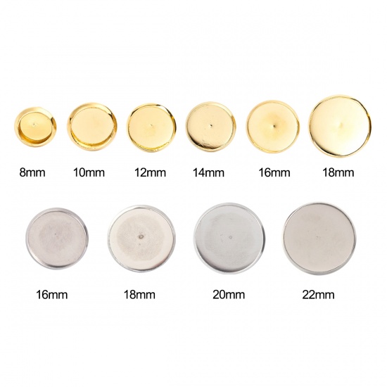 Picture of 304 Stainless Steel Ear Post Stud Earrings Round Silver Tone Cabochon Settings (Fits 16mm Dia.) 18mm( 6/8") Dia., Post/ Wire Size: (20 gauge), 10 PCs