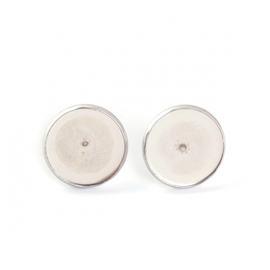 Picture of 304 Stainless Steel Ear Post Stud Earrings Round Silver Tone Cabochon Settings (Fits 20mm Dia.) 22mm( 7/8") Dia., Post/ Wire Size: (20 gauge), 10 PCs