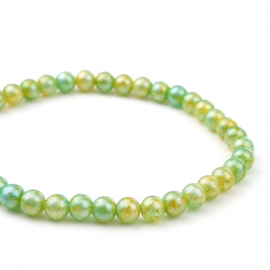 Picture of Glass Beads Round Light Green Glitter About 9mm Dia. - 8mm Dia, Hole: Approx 1.2mm, 81cm long, 2 Strands (Approx 108 PCs/Strand)