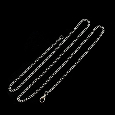 Iron Based Alloy Link Curb Chain Necklace Silver Plated 69.5cm(27 3/8") long, Chain Size: 4x3mm( 1/8" x 1/8"), 1 Packet ( 12 PCs/Packet)