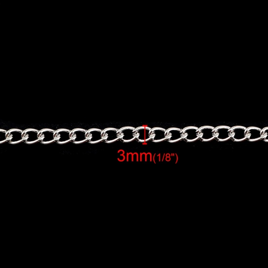 Picture of Iron Based Alloy Link Curb Chain Necklace Silver Plated 69.5cm(27 3/8") long, Chain Size: 4x3mm( 1/8" x 1/8"), 1 Packet ( 12 PCs/Packet)