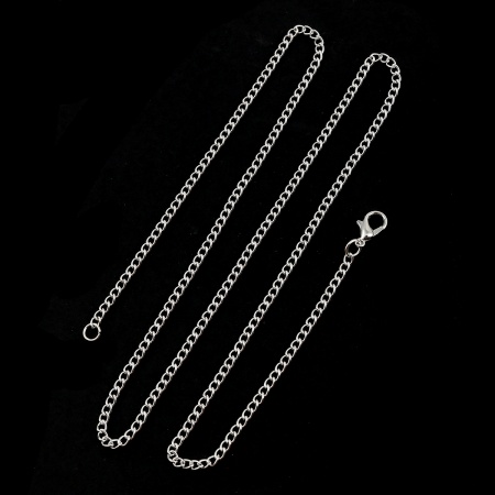 Iron Based Alloy Link Curb Chain Necklace Silver Plated 59.5cm(23 3/8") long, Chain Size: 4x3mm( 1/8" x 1/8"), 1 Packet ( 12 PCs/Packet)