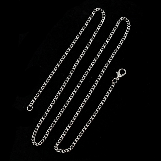 Picture of Iron Based Alloy Link Curb Chain Necklace Silver Plated 59.5cm(23 3/8") long, Chain Size: 4x3mm( 1/8" x 1/8"), 1 Packet ( 12 PCs/Packet)