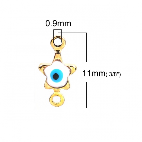 Picture of Brass Connectors Pentagram Star Gold Plated White Evil Eye Enamel 11mm( 3/8") x 6mm( 2/8"), 10 PCs                                                                                                                                                            