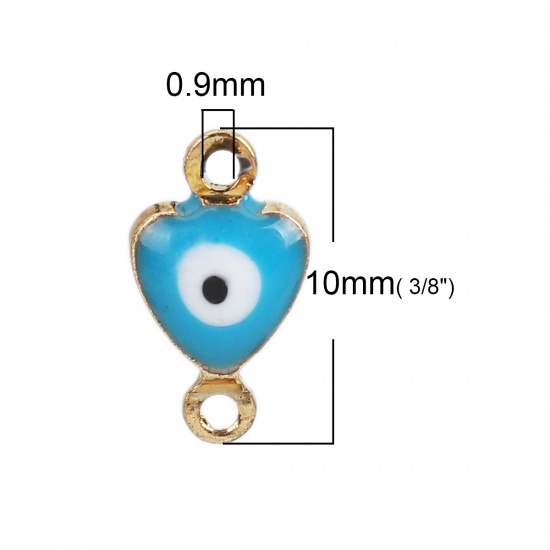 Picture of Brass Connectors Heart Gold Plated Blue Evil Eye Enamel 10mm( 3/8") x 6mm( 2/8"), 10 PCs
