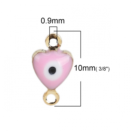 Picture of Brass Connectors Heart Gold Plated Light Pink Evil Eye Enamel 10mm( 3/8") x 6mm( 2/8"), 10 PCs