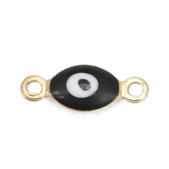 Picture of Brass Connectors Marquise Gold Plated Black Evil Eye Enamel 11mm( 3/8") x 4mm( 1/8"), 10 PCs                                                                                                                                                                  
