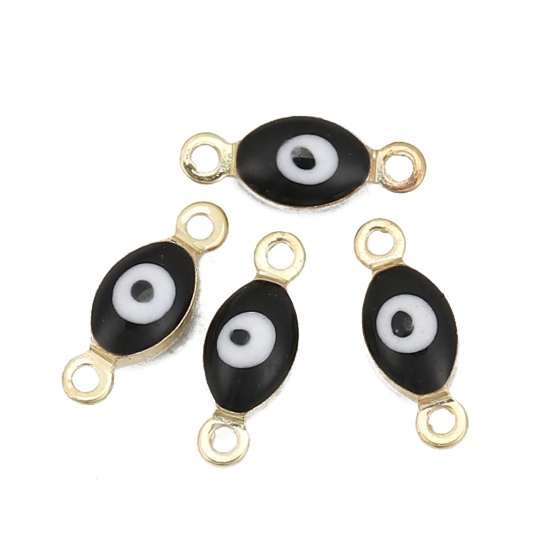 Picture of Brass Connectors Marquise Gold Plated Black Evil Eye Enamel 11mm( 3/8") x 4mm( 1/8"), 10 PCs                                                                                                                                                                  