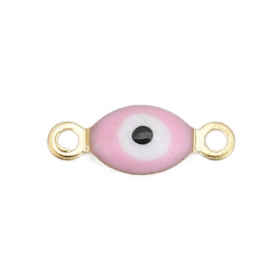 Picture of Brass Connectors Marquise Gold Plated Light Pink Evil Eye Enamel 11mm( 3/8") x 4mm( 1/8"), 10 PCs                                                                                                                                                             