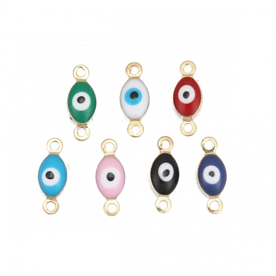 Picture of Brass Connectors Marquise Gold Plated Red Evil Eye Enamel 11mm( 3/8") x 4mm( 1/8"), 10 PCs                                                                                                                                                                    