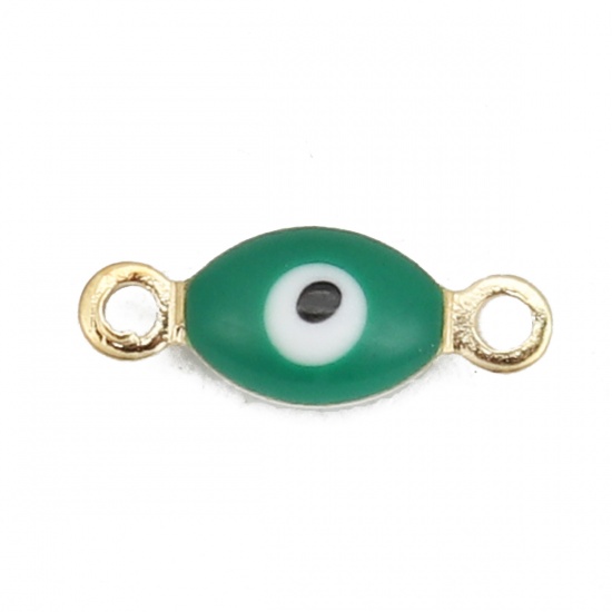 Picture of Brass Connectors Marquise Gold Plated Green Evil Eye Enamel 11mm( 3/8") x 4mm( 1/8"), 10 PCs                                                                                                                                                                  