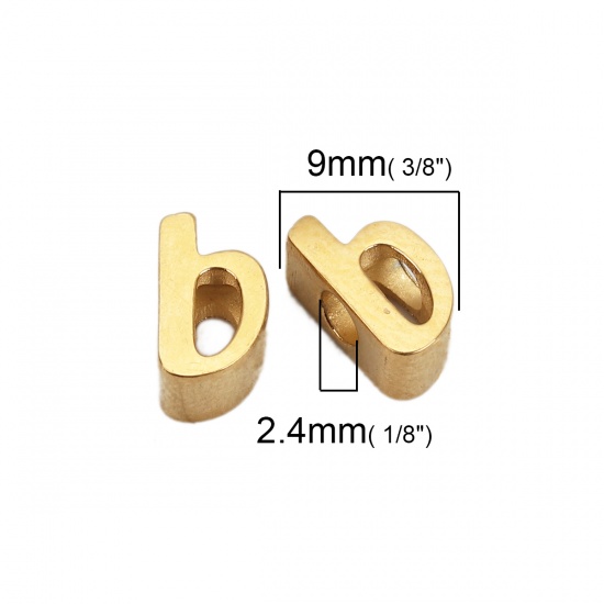 Picture of 304 Stainless Steel Spacer Beads Lowercase Letter Gold Plated " b " 9mm( 3/8") x 5mm( 2/8"), Hole: Approx 2.4mm, 1 Piece