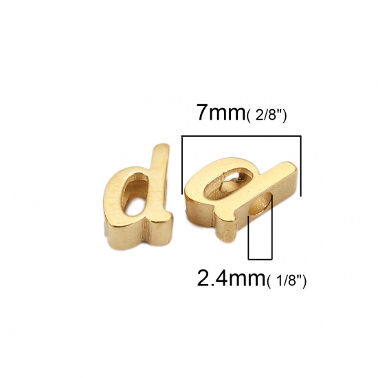 Picture of 304 Stainless Steel Spacer Beads Lowercase Letter Gold Plated " d " 9mm( 3/8") x 6mm( 2/8"), Hole: Approx 2.4mm, 1 Piece