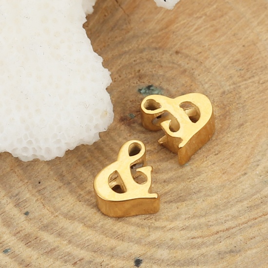 304ステンレス鋼 ビーズ 符号 金メッキ " & " 7mm x 7mm、 穴：約 2.4mm、 1 個 の画像