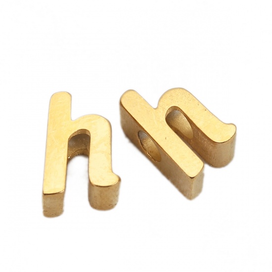 Picture of 304 Stainless Steel Spacer Beads Lowercase Letter Gold Plated " h " 9mm( 3/8") x 6mm( 2/8"), Hole: Approx 2.4mm, 1 Piece