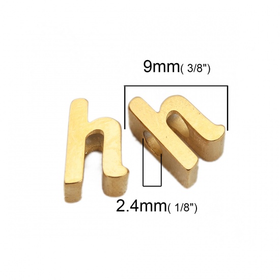 Picture of 304 Stainless Steel Spacer Beads Lowercase Letter Gold Plated " h " 9mm( 3/8") x 6mm( 2/8"), Hole: Approx 2.4mm, 1 Piece