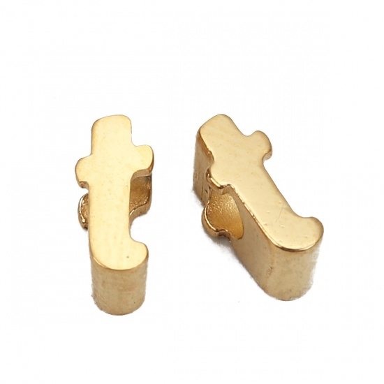 Picture of 304 Stainless Steel Spacer Beads Lowercase Letter Gold Plated " t " 7mm( 2/8") x 3mm( 1/8"), Hole: Approx 2.4mm, 1 Piece