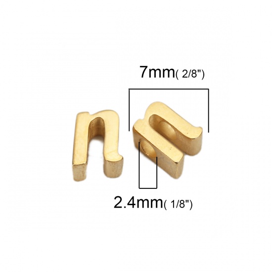 Picture of 304 Stainless Steel Spacer Beads Lowercase Letter Gold Plated " n " 7mm( 2/8") x 6mm( 2/8"), Hole: Approx 2.4mm, 1 Piece