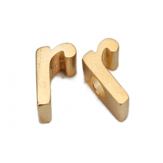Picture of 304 Stainless Steel Spacer Beads Lowercase Letter Gold Plated " r " 7mm( 2/8") x 4mm( 1/8"), Hole: Approx 2.4mm, 1 Piece