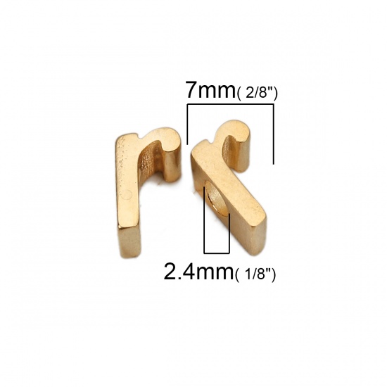 Picture of 304 Stainless Steel Spacer Beads Lowercase Letter Gold Plated " r " 7mm( 2/8") x 4mm( 1/8"), Hole: Approx 2.4mm, 1 Piece