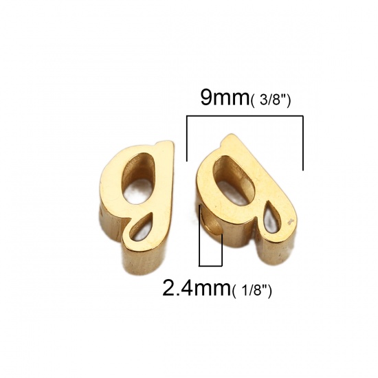 Picture of 304 Stainless Steel Spacer Beads Lowercase Letter Gold Plated " g " 9mm( 3/8") x 5mm( 2/8"), Hole: Approx 2.4mm, 1 Piece