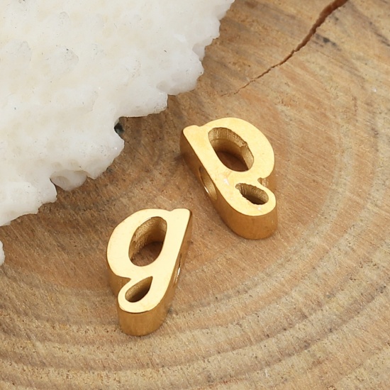 Picture of 304 Stainless Steel Spacer Beads Lowercase Letter Gold Plated " g " 9mm( 3/8") x 5mm( 2/8"), Hole: Approx 2.4mm, 1 Piece