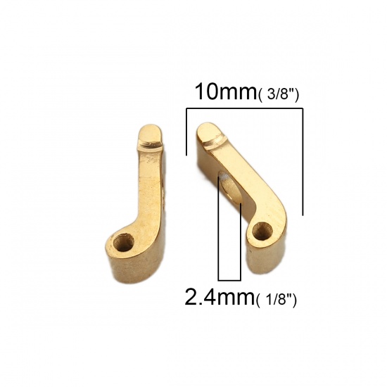 Picture of 304 Stainless Steel Spacer Beads Lowercase Letter Gold Plated " j " 10mm( 3/8") x 3mm( 1/8"), Hole: Approx 2.4mm, 1 Piece