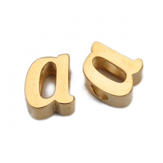 Picture of 304 Stainless Steel Spacer Beads Lowercase Letter Gold Plated " a " 7mm( 2/8") x 6mm( 2/8"), Hole: Approx 2.4mm, 1 Piece