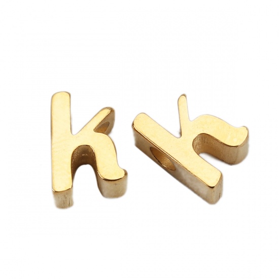 Picture of 304 Stainless Steel Spacer Beads Lowercase Letter Gold Plated " k " 9mm( 3/8") x 6mm( 2/8"), Hole: Approx 2.4mm, 1 Piece