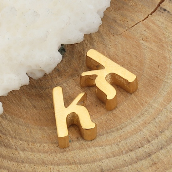 Picture of 304 Stainless Steel Spacer Beads Lowercase Letter Gold Plated " k " 9mm( 3/8") x 6mm( 2/8"), Hole: Approx 2.4mm, 1 Piece