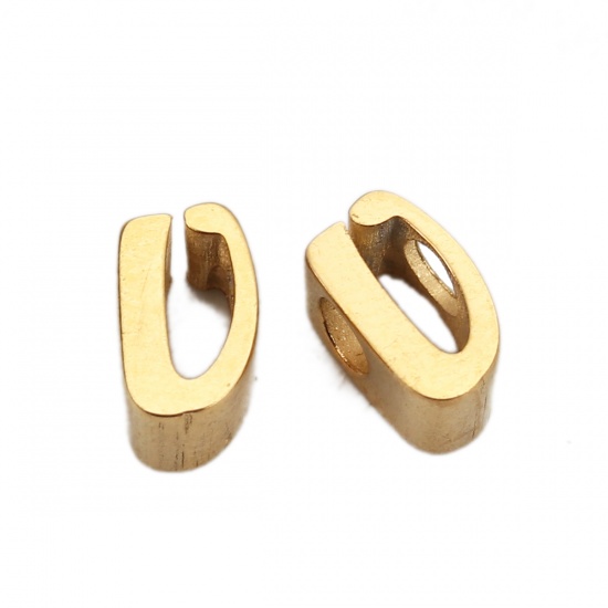 Picture of 304 Stainless Steel Spacer Beads Lowercase Letter Gold Plated " v " 7mm( 2/8") x 4mm( 1/8"), Hole: Approx 2.4mm, 1 Piece
