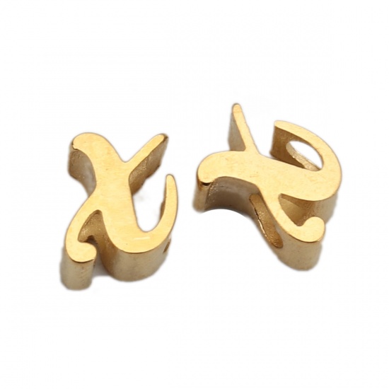 Picture of 304 Stainless Steel Spacer Beads Lowercase Letter Gold Plated " x " 7mm( 2/8") x 6mm( 2/8"), Hole: Approx 2.4mm, 1 Piece