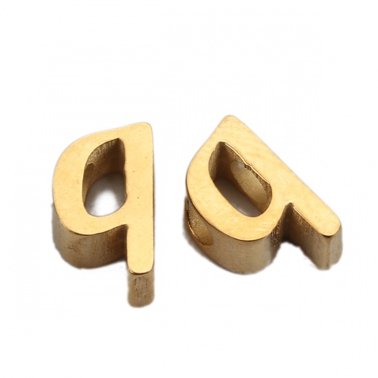 Picture of 304 Stainless Steel Spacer Beads Lowercase Letter Gold Plated " p " 9mm( 3/8") x 5mm( 2/8"), Hole: Approx 2.4mm, 1 Piece