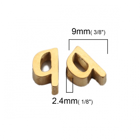 Picture of 304 Stainless Steel Spacer Beads Lowercase Letter Gold Plated " p " 9mm( 3/8") x 5mm( 2/8"), Hole: Approx 2.4mm, 1 Piece