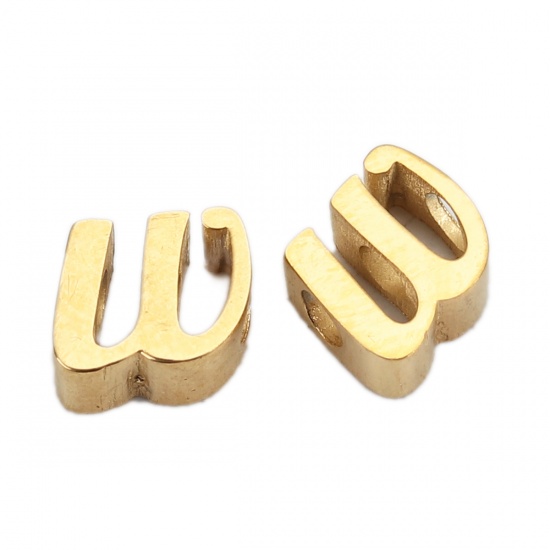 Picture of 304 Stainless Steel Spacer Beads Lowercase Letter Gold Plated " w " 8mm( 3/8") x 7mm( 2/8"), Hole: Approx 2.4mm, 1 Piece