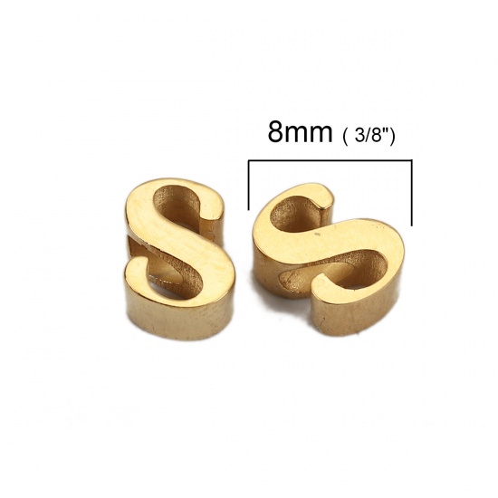 Image de Perles en 304 Acier Inoxydable Lettre Doré " S" 8mm x 6mm, Taille de Trou: 1.9mm, 1 Pièce