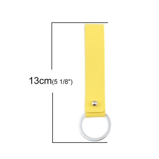 Bild von Zinlegierung & PU Schlüsselkette & Schlüsselring Gelb 13cm x 2cm, 5 Stück