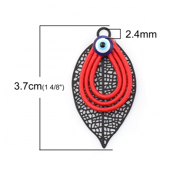 Immagine di Ottone & Fascia Elastica Ciondoli Foglia Nero Rosso 37mm x 19mm, 3 Pz