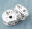Immagine di Ottone + Strass Separatori Perline Tondo Piatto Argento Placcato Nulla Disegno Bianco Strass Circa 6mm Dia, Foro:Circa 1.5mm, 30 Pz